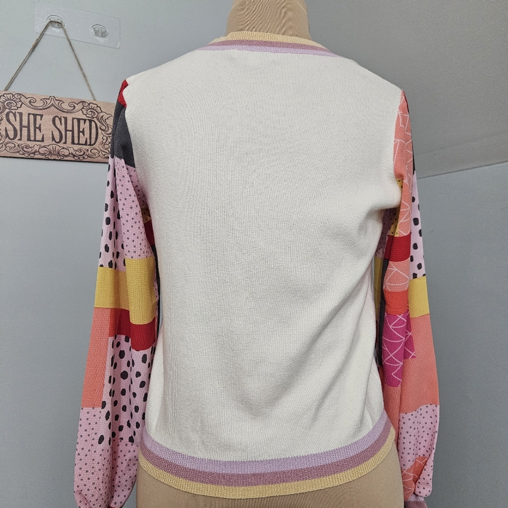 Fate Patchwork Colorblock Long Sleeve Sweater Top… - image 4